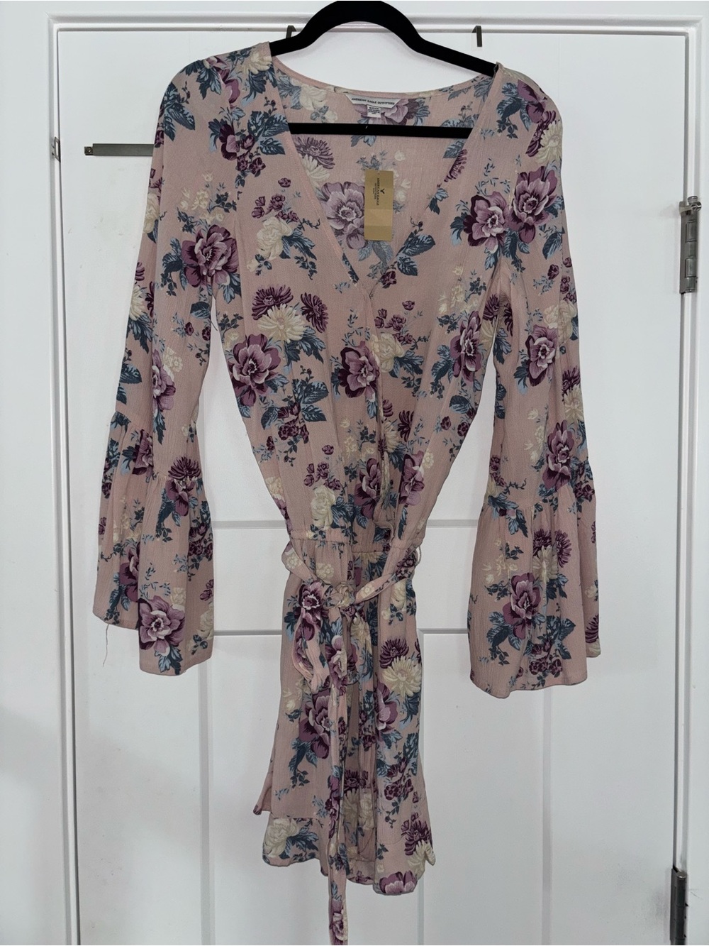 American Eagle Outfitters Dusty Pink Floral Wrap Romper